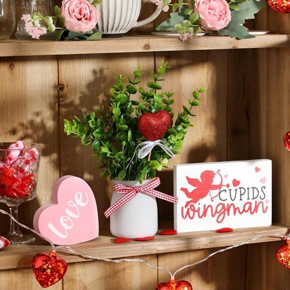 NEW Valentines Day Decorations Tiered Tray Decor, Cupid Heart Sign Mantel Decor - Picture 5 of 7
